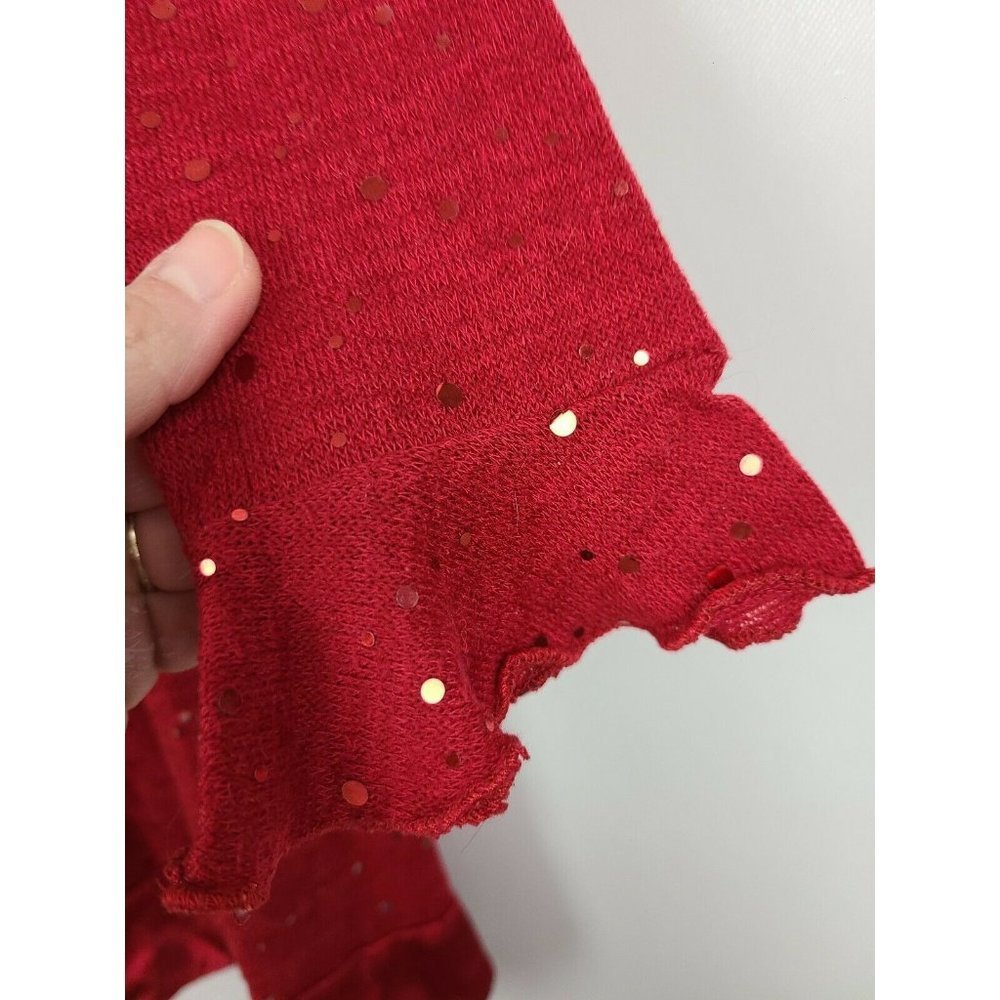 𝅺Dollie and Me Girls Dress Size 8 Red Bell Long Sleeve Bow Detail Sequined Flar - Picture 3 of 8